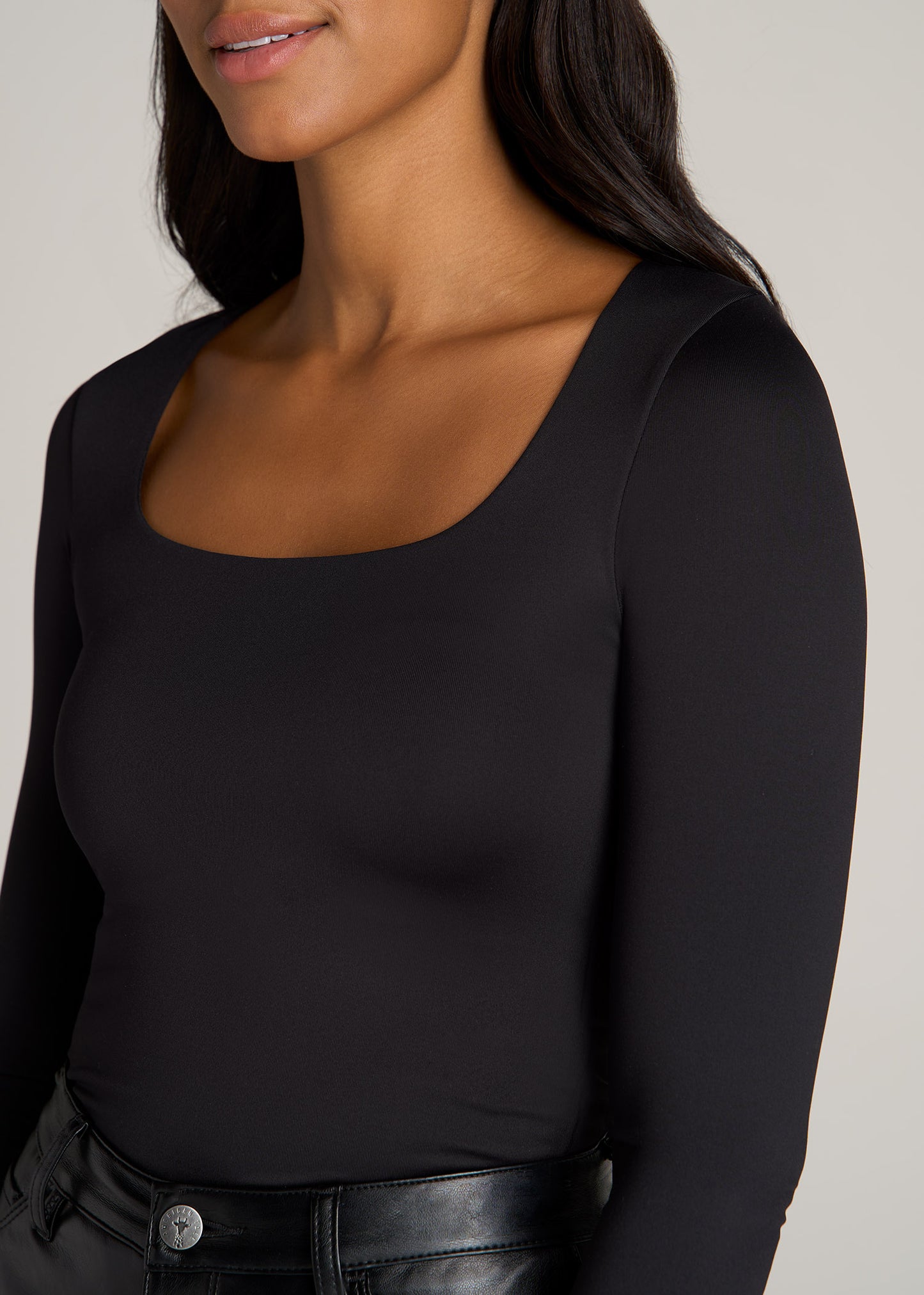 American-Tall-Women-Long-Sleeve-Square-Neck-Bodysuit-Black-detail