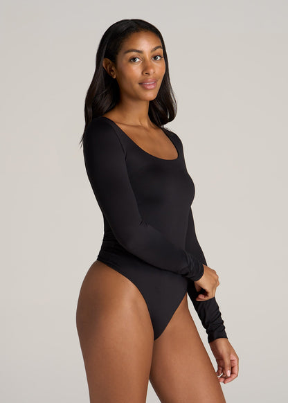 Long Sleeve Square Neck Bodysuit for Tall Women in Black