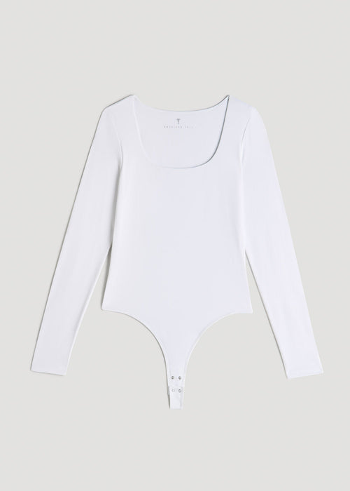 Long Sleeve Square Neck Bodysuit for Tall Women in Bright White