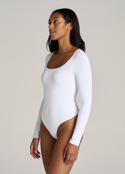 Long Sleeve Square Neck Bodysuit for Tall Women in Bright White