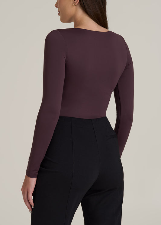 Long Sleeve Square Neck Bodysuit for Tall Women in Deep Purple