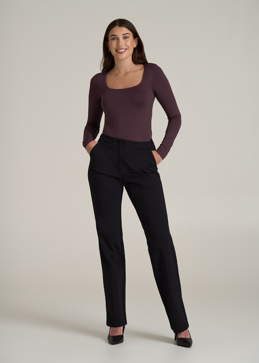 Long Sleeve Square Neck Bodysuit for Tall Women in Deep Purple