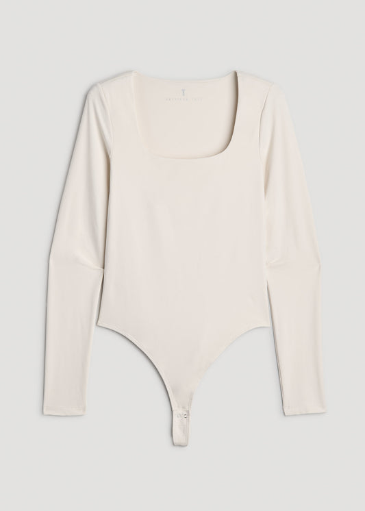 Long Sleeve Square Neck Bodysuit for Tall Women in Winter White