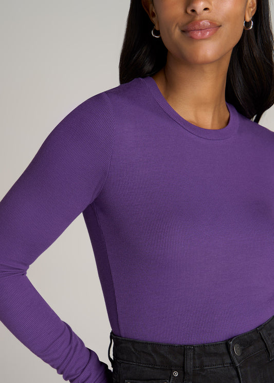 American-Tall-Women-Long-Sleeved-Ribbed-Crew-Neck-Tee-Aster-Purple-detail