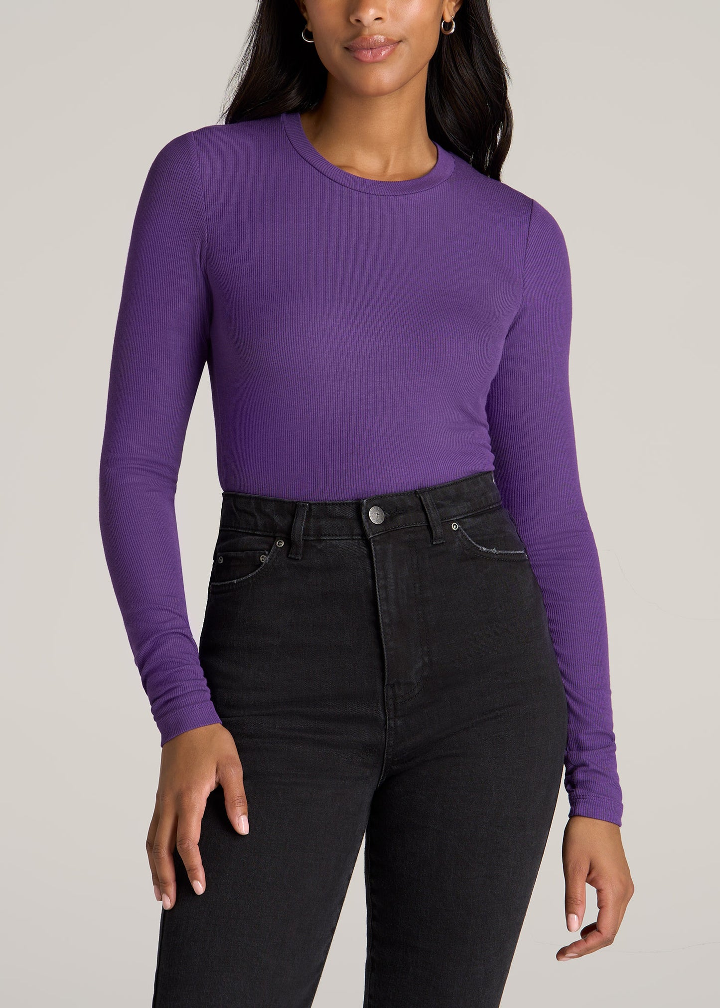 Buy Lilac Ribbed Crew Neck Long Sleeve Top 24, Tops