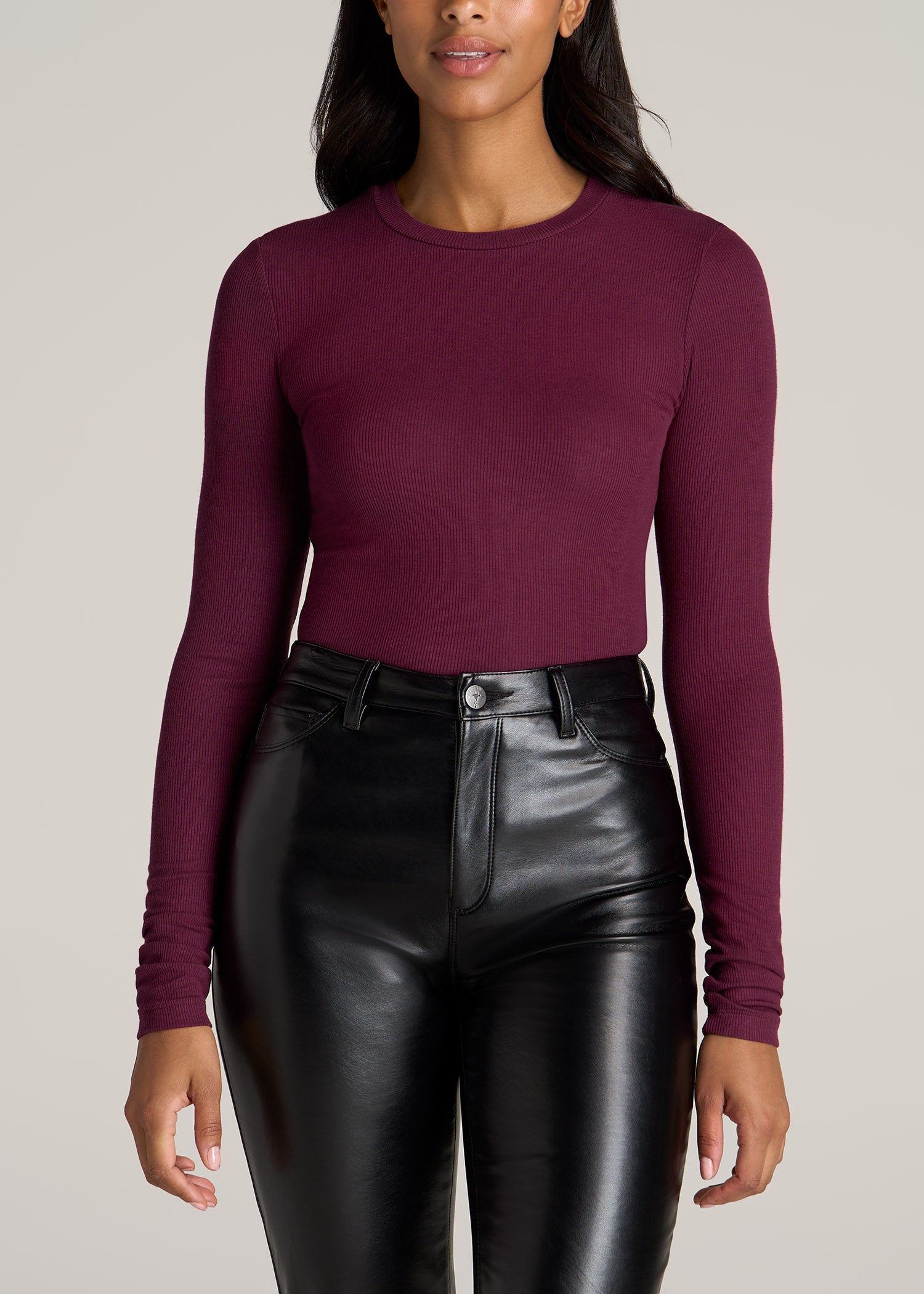 American-Tall-Women-Long-Sleeved-Ribbed-Crew-Neck-Tee-Elderberry-front