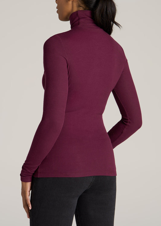 LTS Tall Womens Berry Red High Neck Textured Top