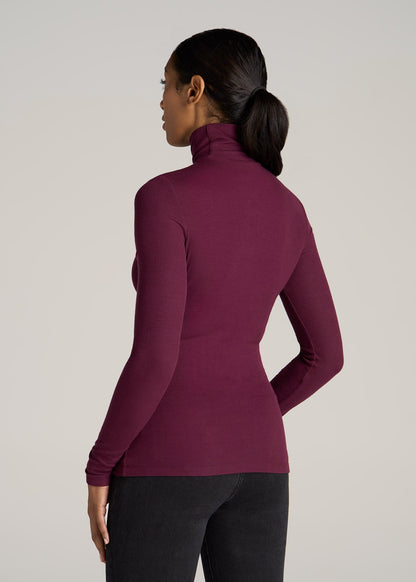 Fitted Long Sleeve Ribbed Turtleneck Tee for Tall Women in Elderberry