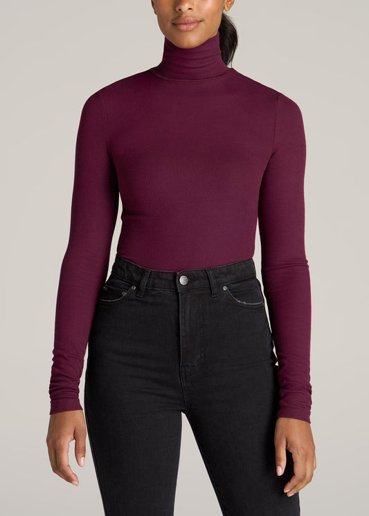 LTS Tall Womens Berry Red High Neck Textured Top