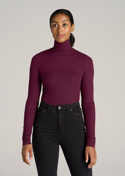 Fitted Long Sleeve Ribbed Turtleneck Tee for Tall Women in Elderberry