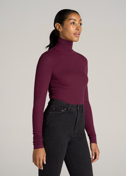 Fitted Long Sleeve Ribbed Turtleneck Tee for Tall Women in Elderberry