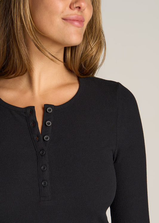 Long Sleeve Square Neck Bodysuit for Tall Women in Black
