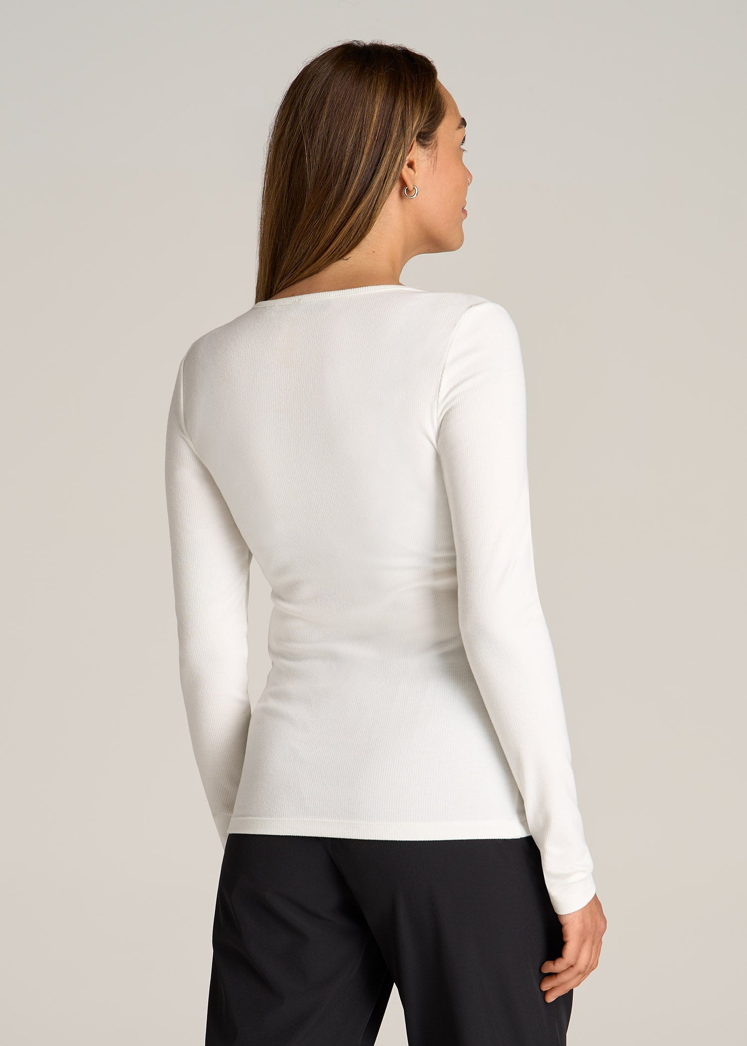 Long Sleeve Ribbed Crewneck Women's Tall Henley Shirt