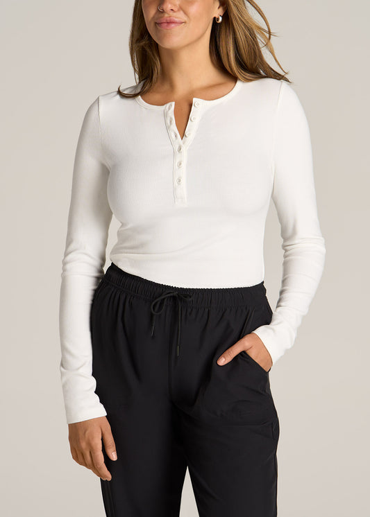 American-Tall-Women-Long-sleeve-Ribbed-Crewneck-Henley-Cream-front