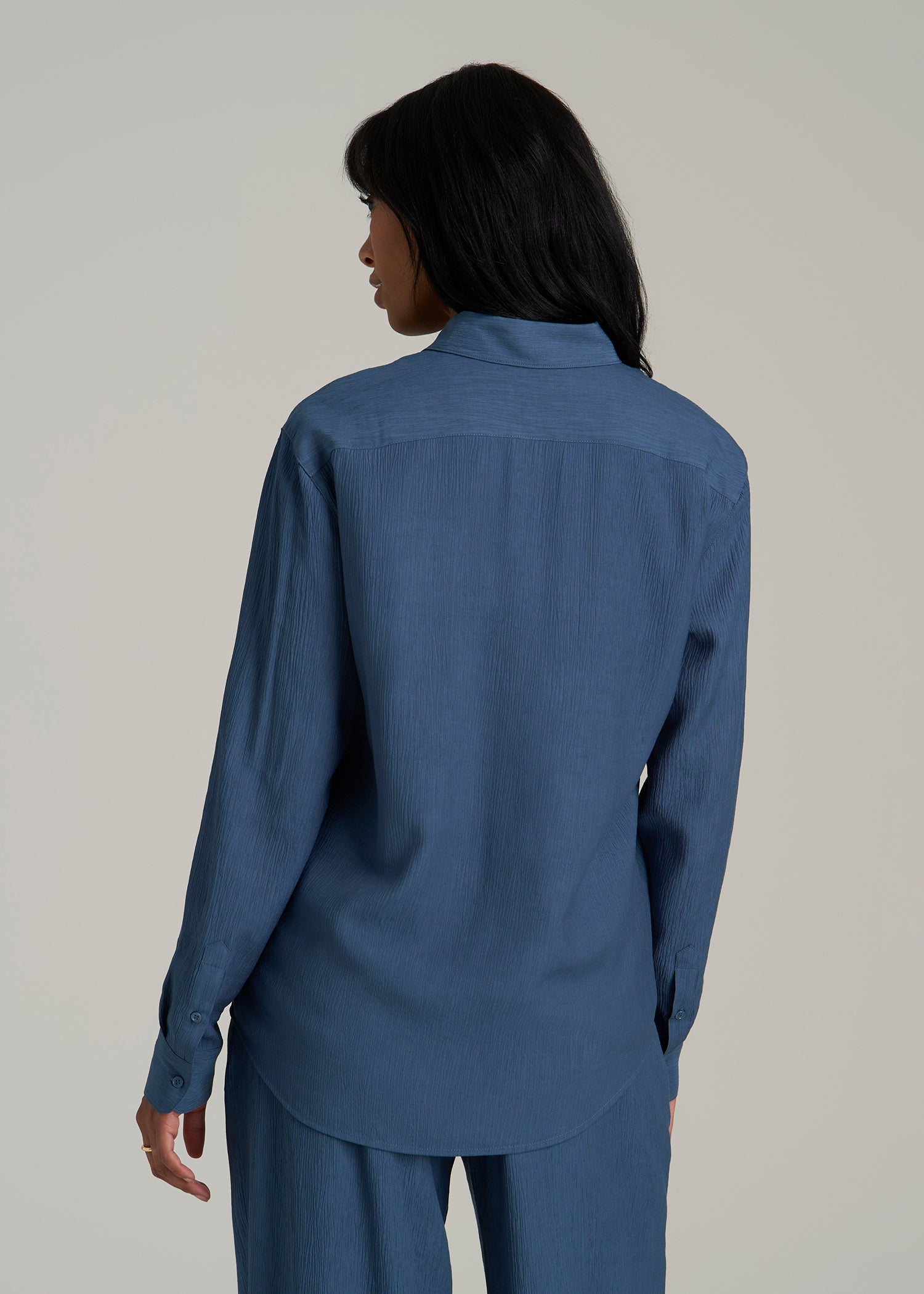 Long Sleeve Crinkle Blouse for Tall Women in Flag Blue