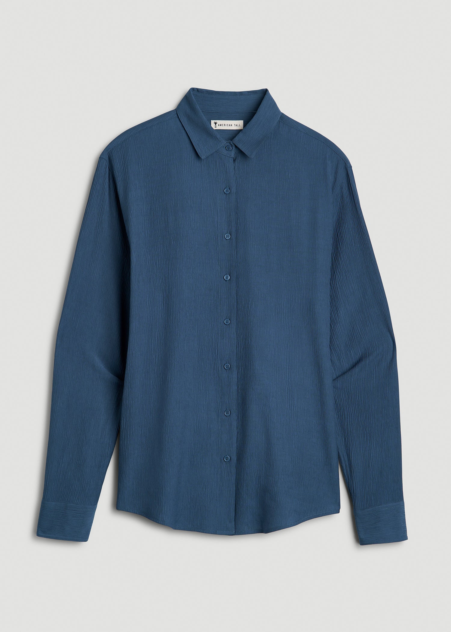 Long Sleeve Crinkle Blouse for Tall Women in Flag Blue