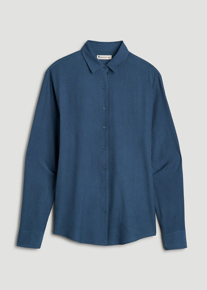 Long Sleeve Crinkle Blouse for Tall Women in Flag Blue