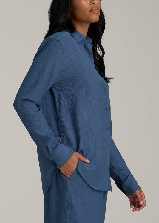 Long Sleeve Crinkle Tall Women's Blouse in Flag Blue