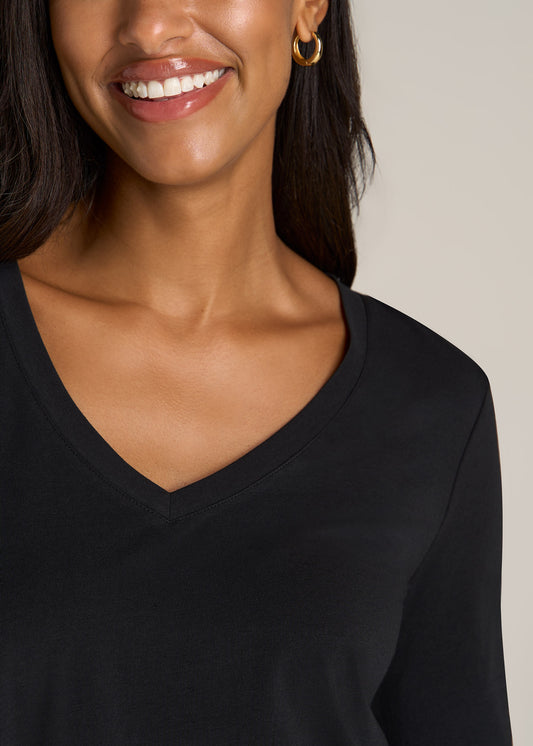 American-Tall-Women-Long-sleeve-scoop-v-neck-tee-Black-detail