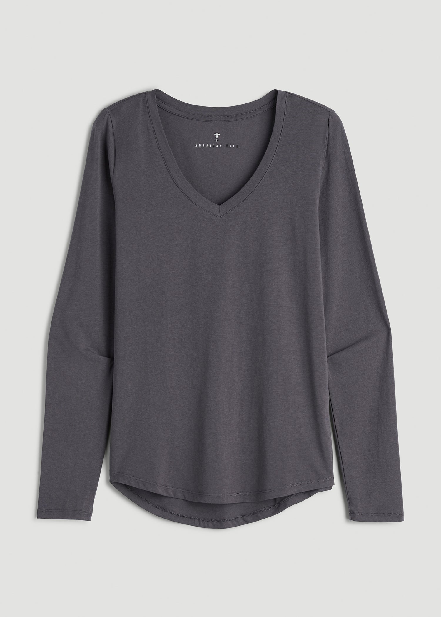 Long Sleeve Scoop V-Neck Tee Shirt for Tall Women in Charcoal