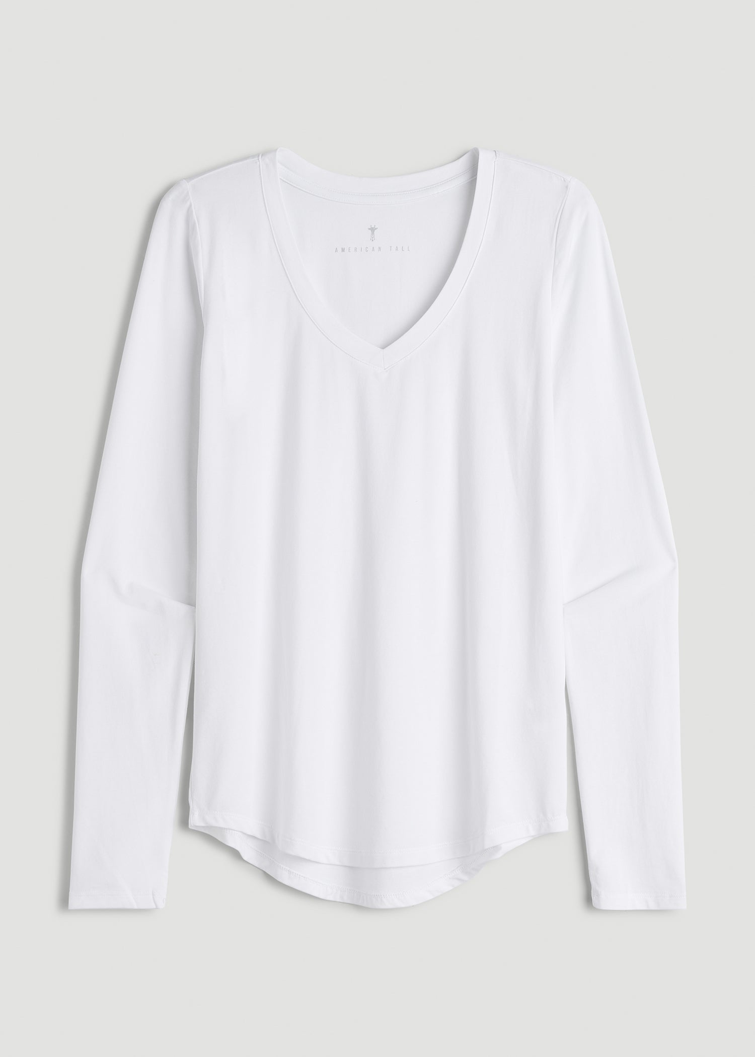 Long Sleeve Scoop V-Neck Tee Shirt for Tall Women in White