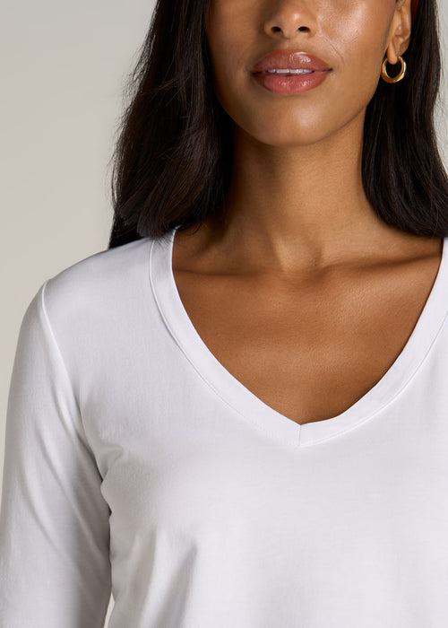Long Sleeve Scoop V-Neck Tee Shirt for Tall Women American Tall