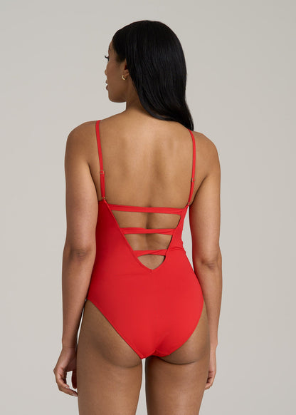 Low Cut One-Piece Swimsuit for Tall Women in Radiant Red