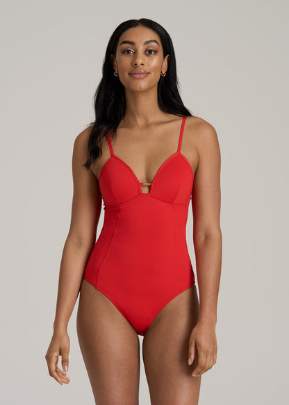 Low Cut One-Piece Swimsuit for Tall Women in Radiant Red