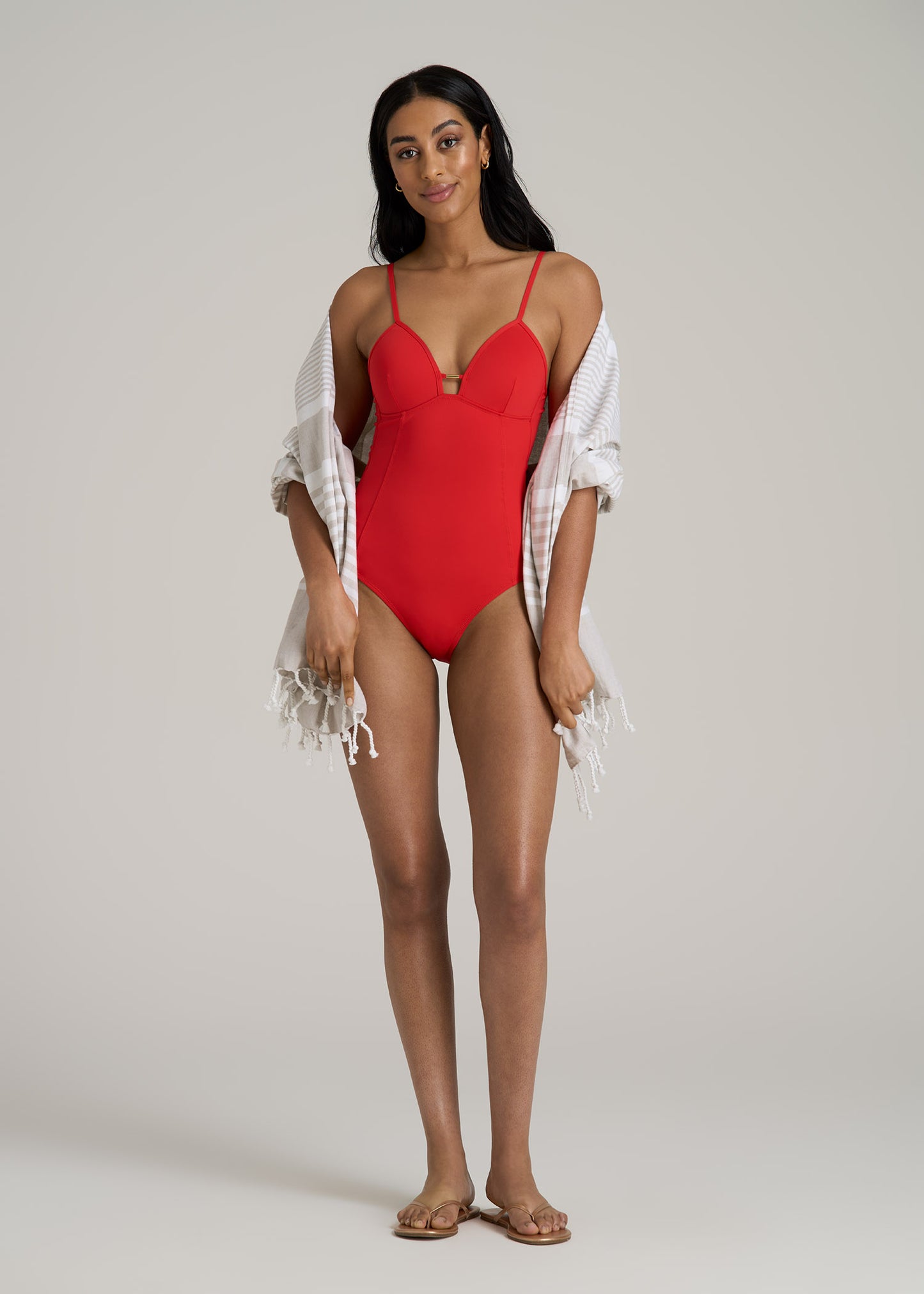 Low Cut One-Piece Swimsuit for Tall Women in Radiant Red