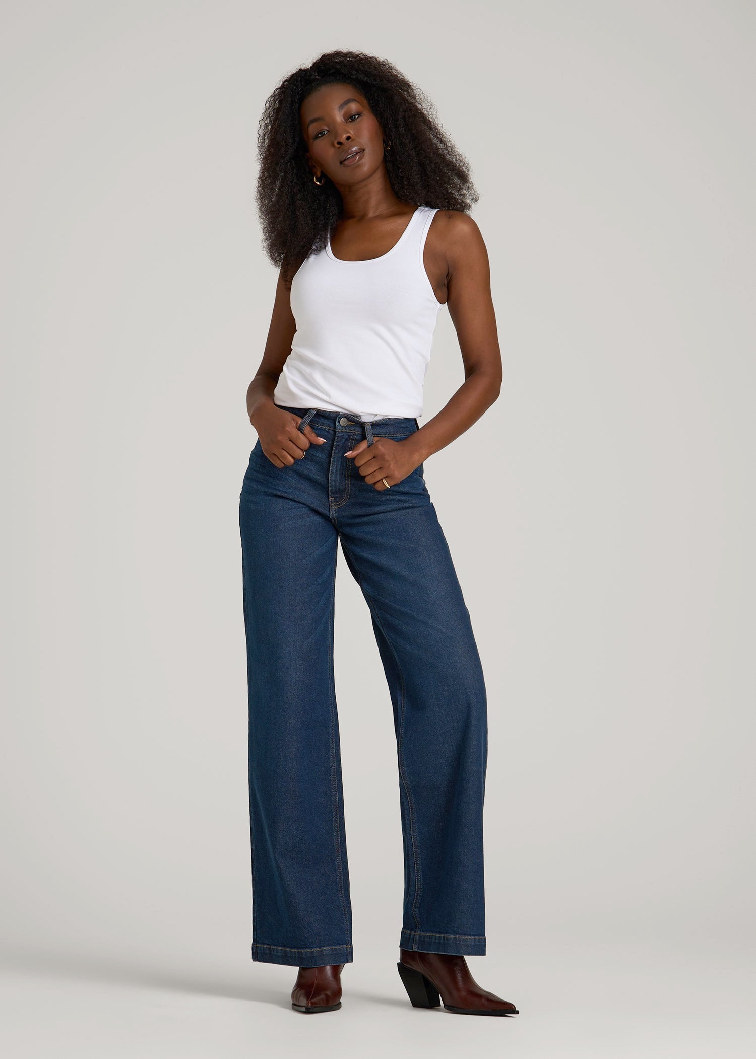Luna High-Rise Wide-Leg Jeans for Tall Women in Dark Blue Wash