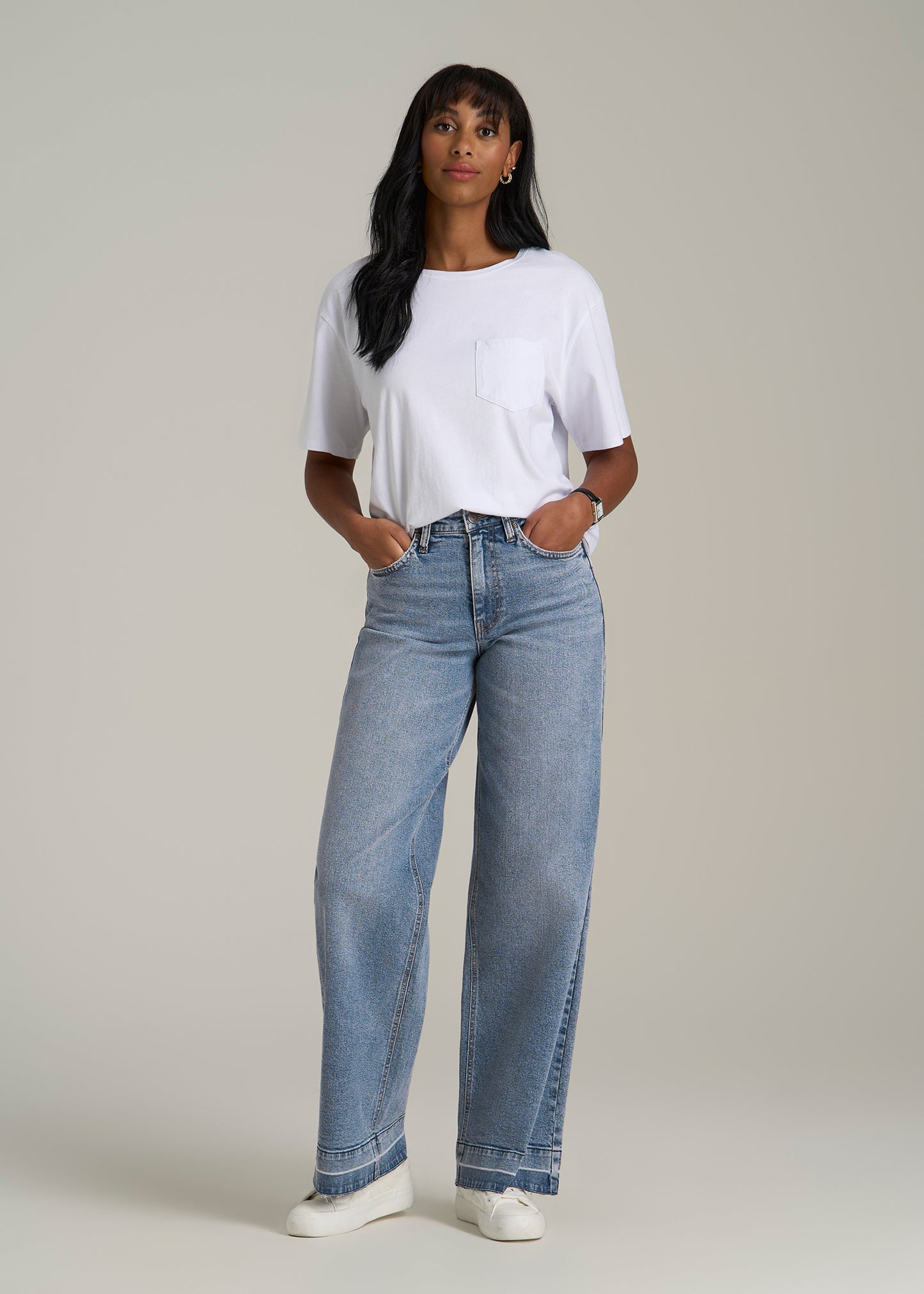 Luna High Rise Wide Leg Tall Jeans for Women in Perfect Blue