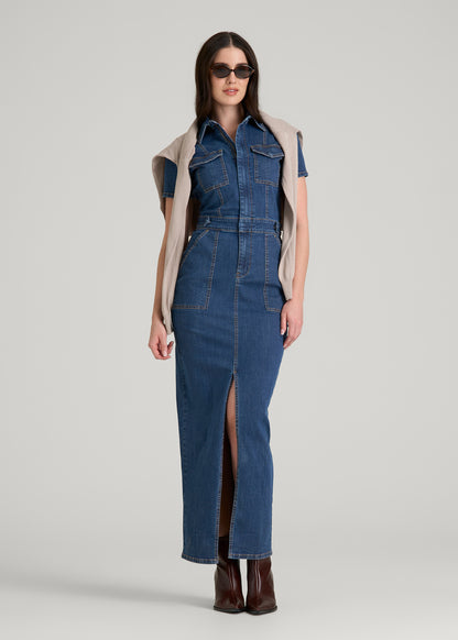 jean top maxi dress Maxi Denim Dress for Tall Women in New Colorado Blue L / Extra Tall / New Colorado Blue