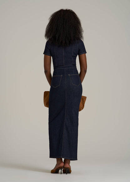 Maxi Denim Dress for Tall Women in Rinse Wash