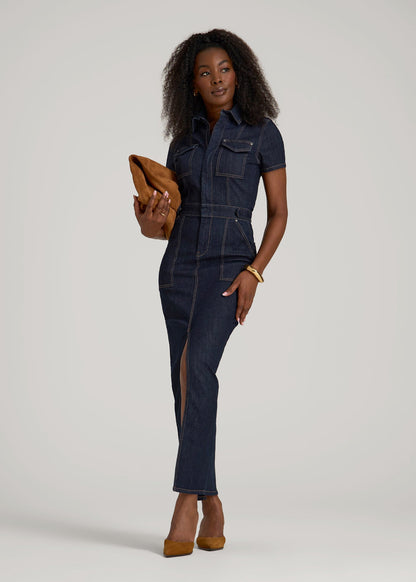 Maxi Denim Dress for Tall Women in Rinse Wash