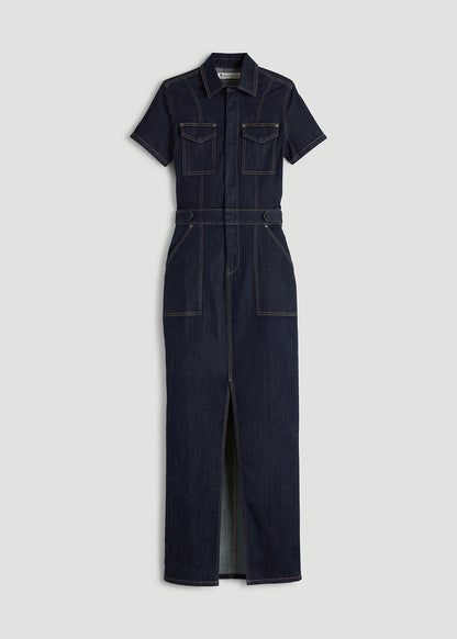 Maxi Denim Dress for Tall Women in Rinse Wash