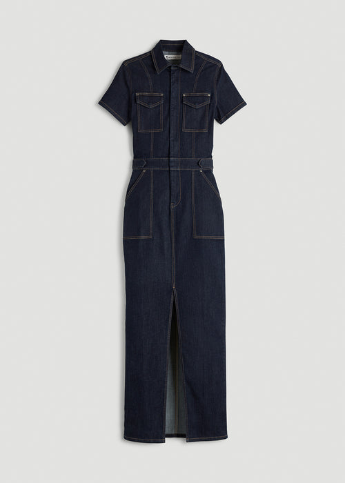 Maxi Denim Dress for Tall Women in Rinse Wash