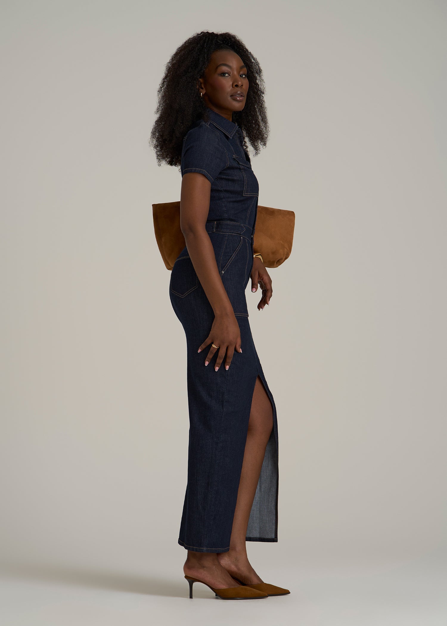 Maxi Denim Dress for Tall Women in Rinse Wash