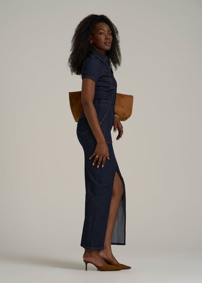 Maxi Denim Dress for Tall Women in Rinse Wash