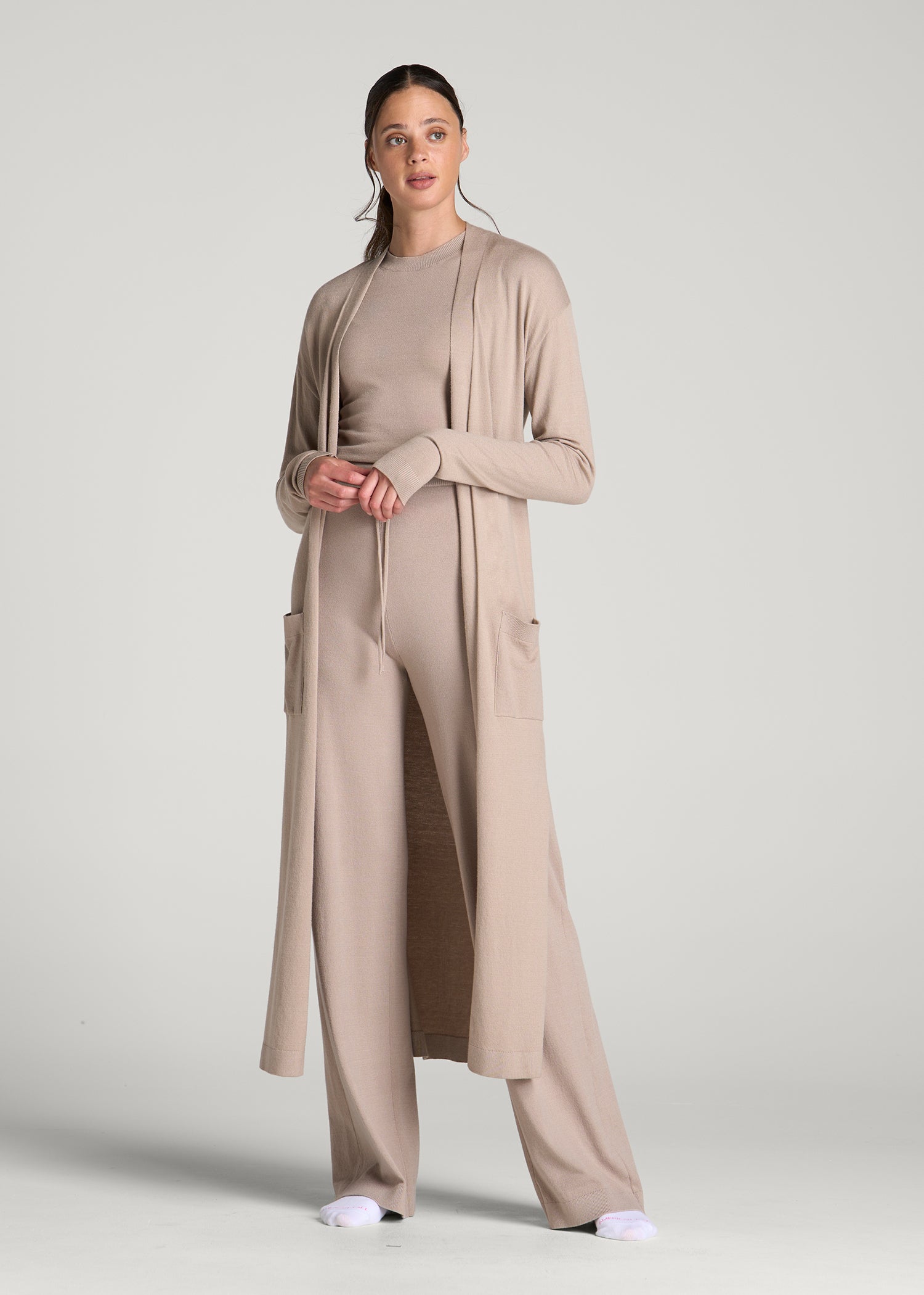 Maxi Knit Lounge Cardigan for Tall Women in Simply Taupe