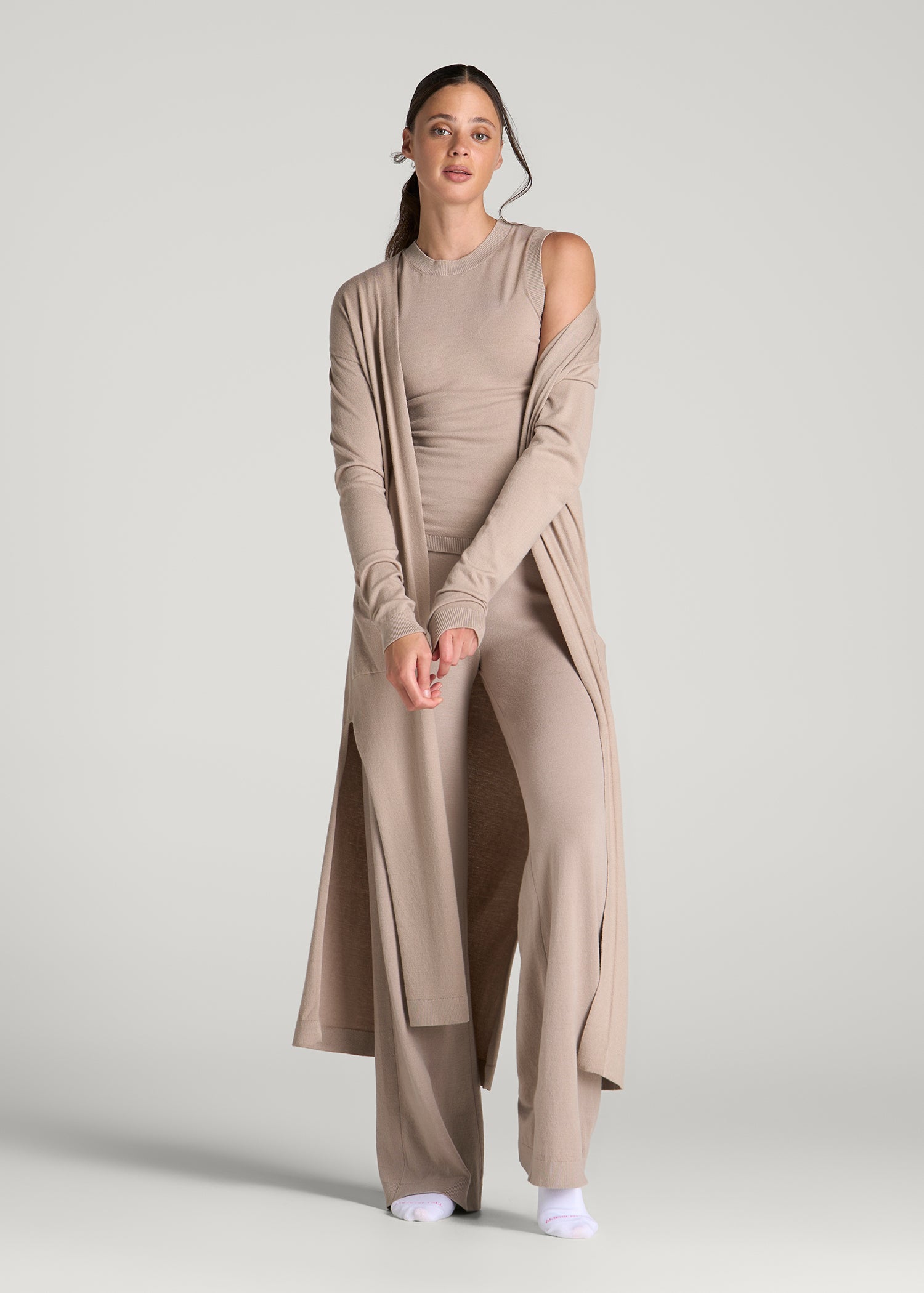 Maxi Knit Lounge Cardigan for Tall Women in Simply Taupe