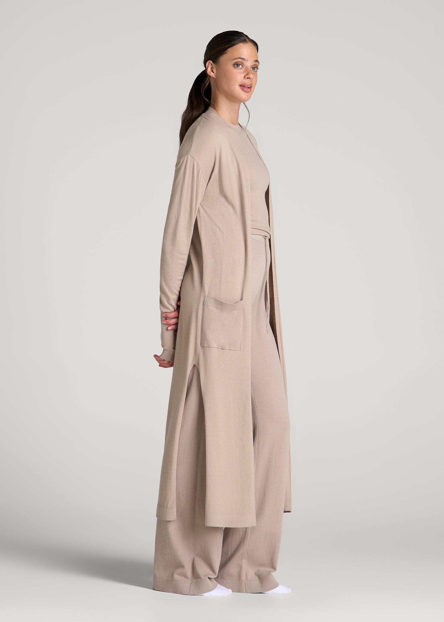 Maxi Knit Lounge Cardigan for Tall Women in Simply Taupe