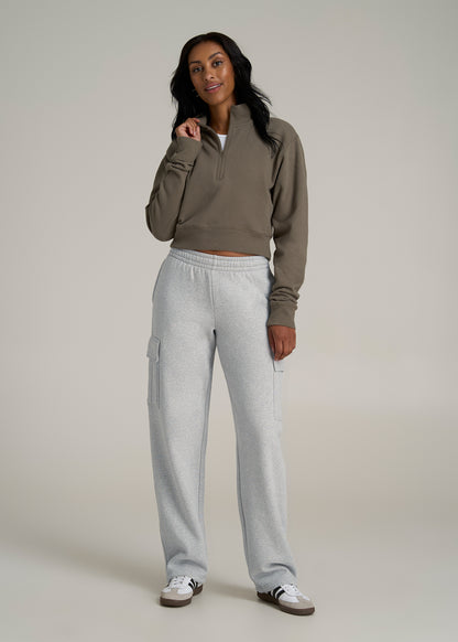 Mid Rise Cargo Fleece Sweatpants for Tall Women in Grey Mix