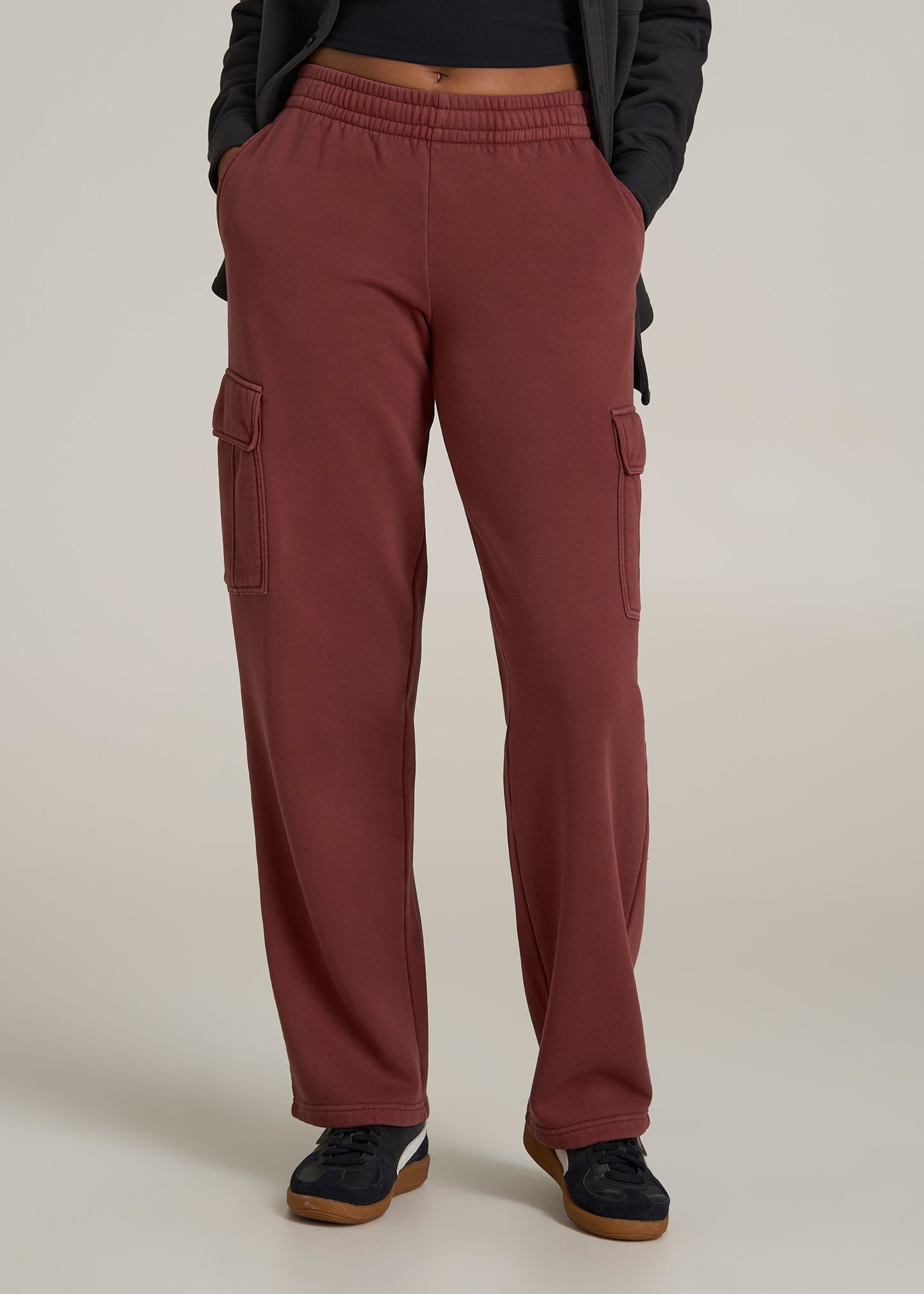 Mid Rise Cargo Fleece Sweatpants for Tall Women in Intense Rust