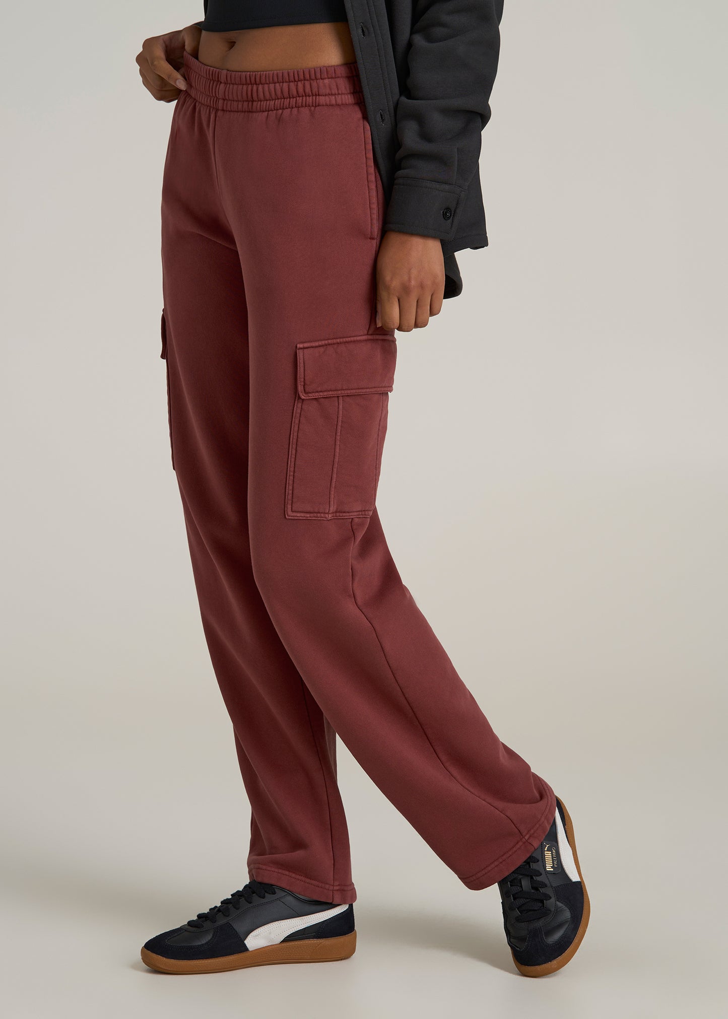 Mid Rise Cargo Fleece Sweatpants for Tall Women in Intense Rust