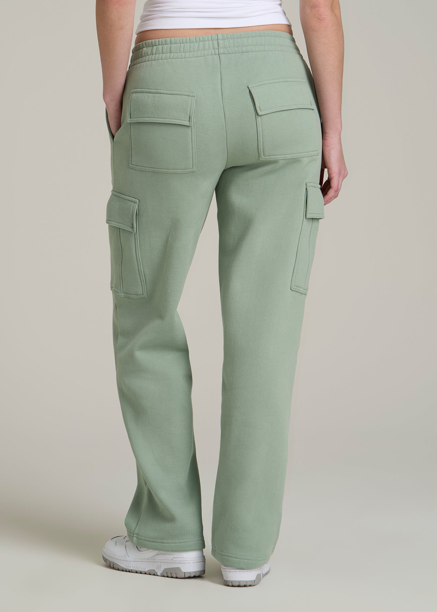 Mid Rise Cargo Fleece Sweatpants for Tall Women in Seagrass