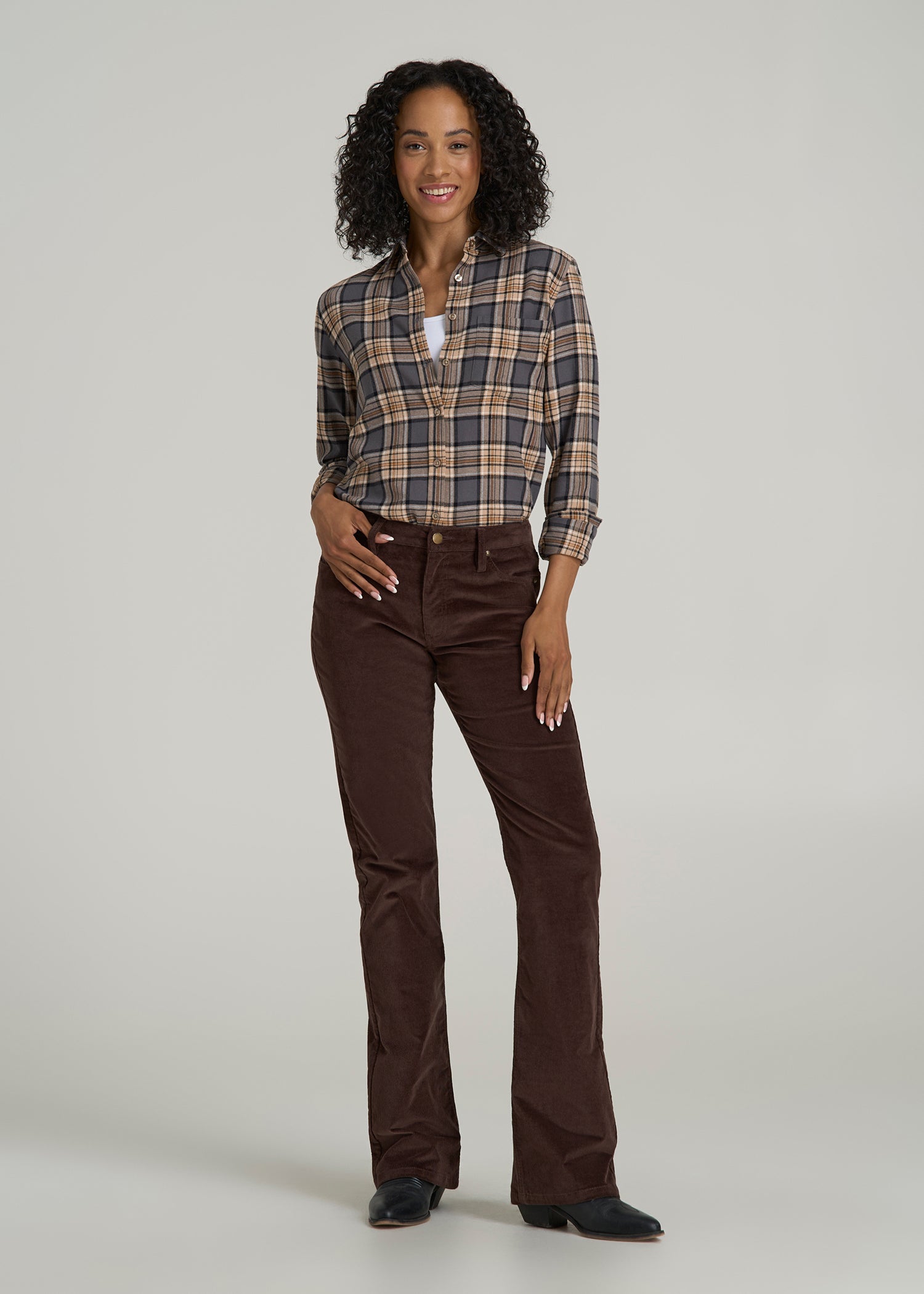 Mid-Rise Mini Bootcut Corduroy Pants for Tall Women in Espresso