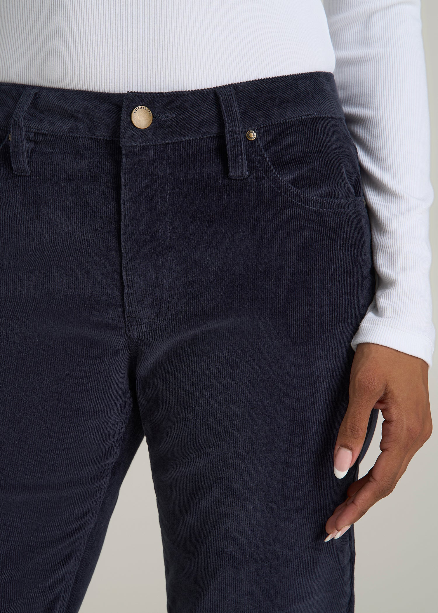 Mid-Rise Mini Bootcut Corduroy Pants for Tall Women in Patriot Blue