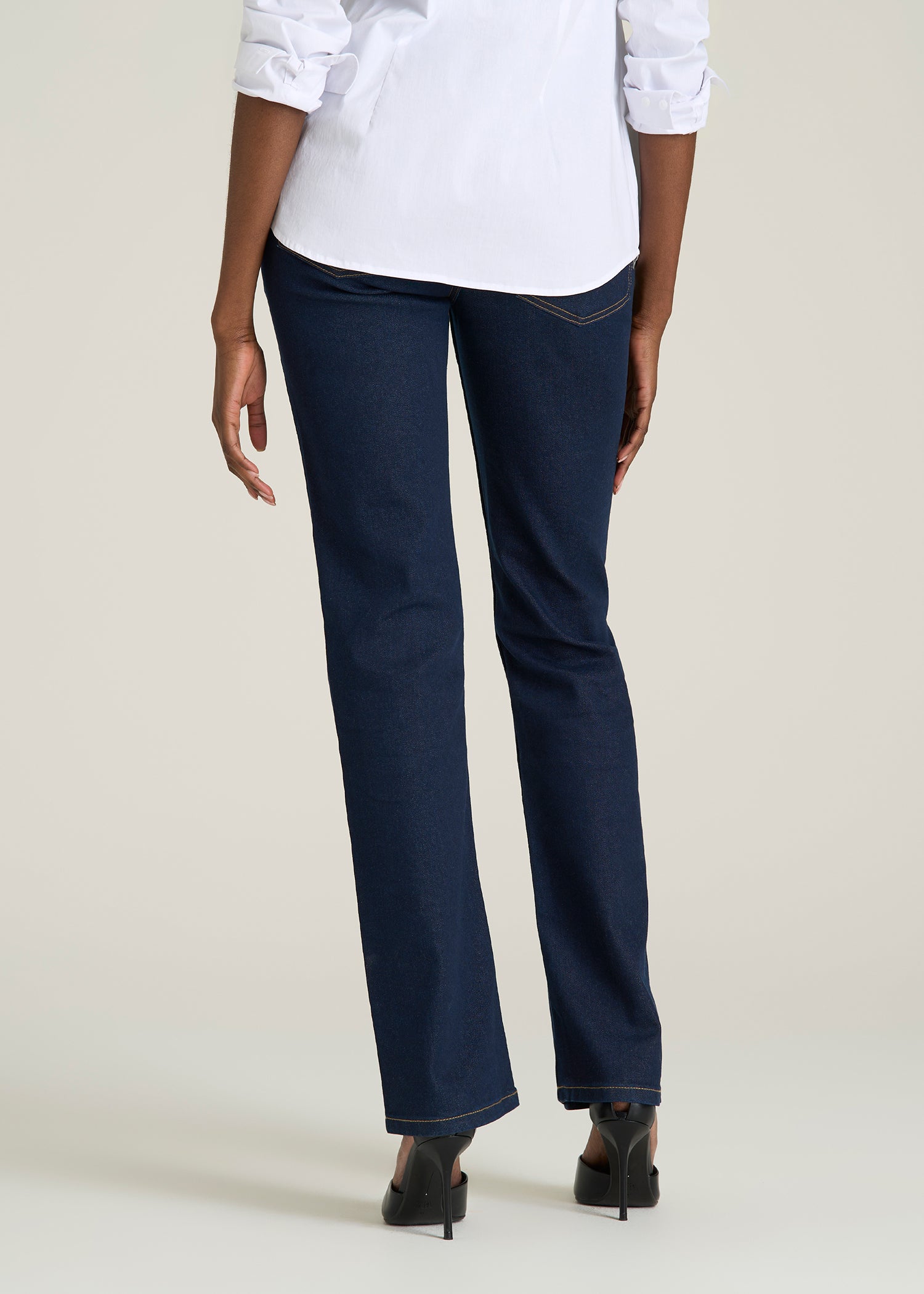 Mid-Rise Straight Fit Jeans for Tall Women in Deep Indigo Wash