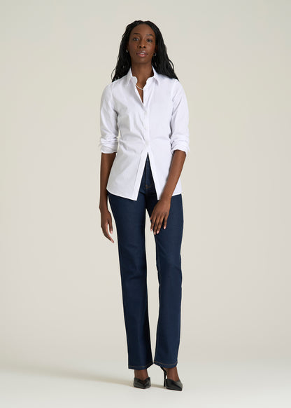 Mid-Rise Straight Fit Jeans for Tall Women in Deep Indigo Wash