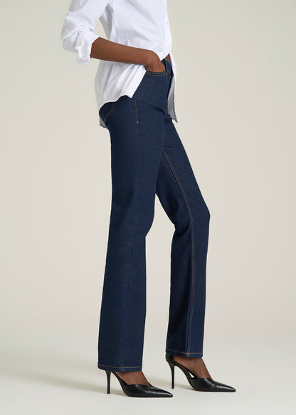 Mid-Rise Straight Fit Jeans for Tall Women in Deep Indigo Wash